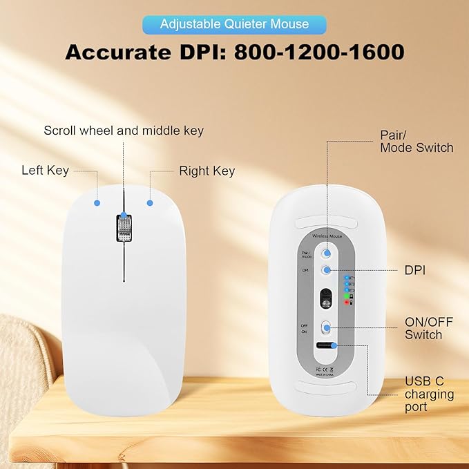 5 in 1 Aluminum Keyboard and Mouse for Mac Wireless Keyboards Bluetooth Rechargeable Mouse Compatible with iMac MacBook iPad and All MacOS iOS Windows Android Devices