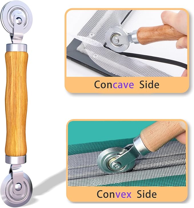 Screen Repair Kit, King&Charles 4 in 1 Screen Roller Tools with Bearing & Removal Hook & Clips(8 pcs) & Spline(32 ft) and User Manual, for Install/Replace Door Window Mesh