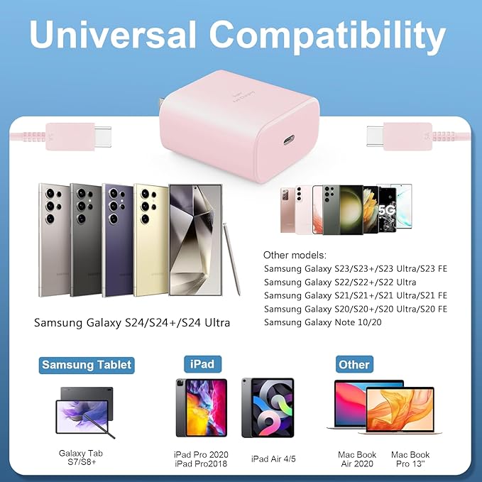 45W Super Fast Charger USB C Android Phone Charger Type C Charger Fast Charging Block with 10FT C Charger Cord for Samsung Galaxy S25/S25 Ultra/S25+/S24 Ultra/S24/S24+/S23/S22/S21/S20/Note20/Note 10