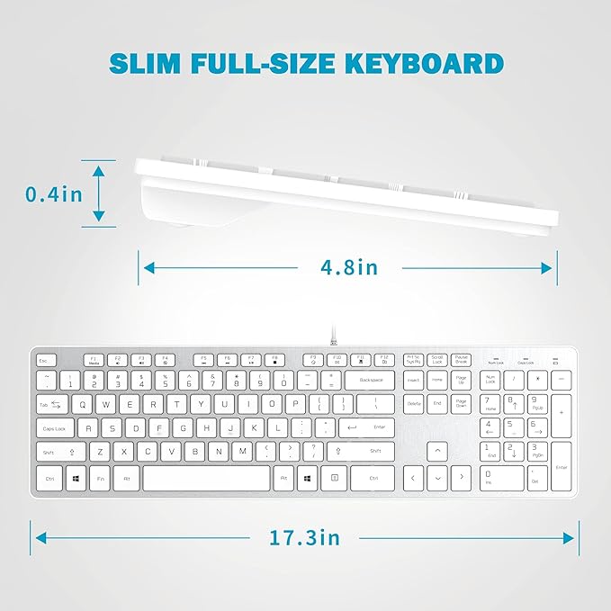 Wired USB Keyboard, Comfortable Quiet Chocolate Keys, Durable Ultra-Slim Wired Computer Keyboard(QWERTY) for PC, Windows 11/10/8/7/XP/Vista KB1430 - Silver