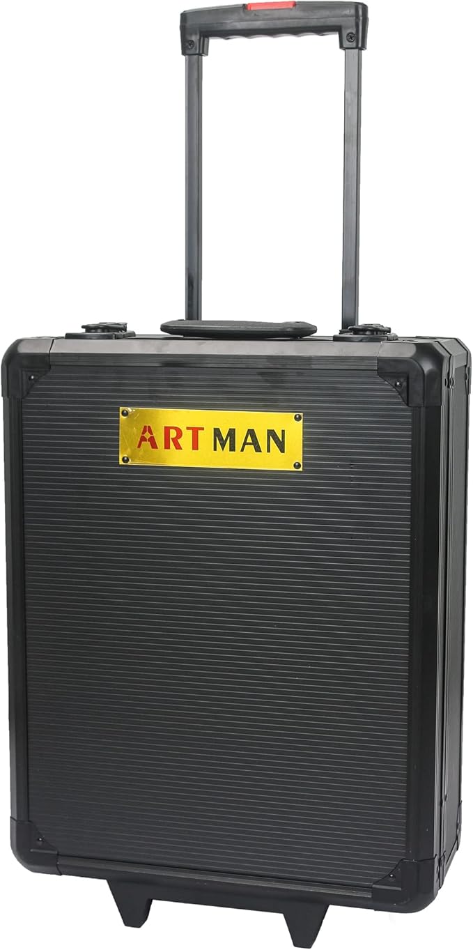 Aluminum Trolley Case Tool Set, Hand Tool Box with 4 Layers of Toolset and Wheels, Portable Tool Box for Home/Auto Repair for Men (Black)