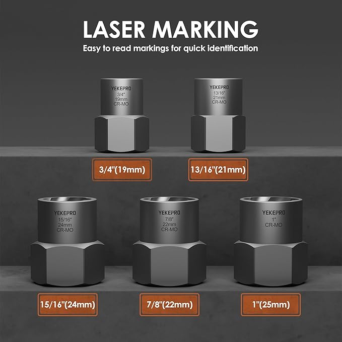 5-Piece Heavy Duty Bolt Extractor Set, 1/2" Drive Impact Lug Nut Remover Tool, Large Size 19-25mm for Removing Stripped, Damaged, Rusted Nuts, Bolts, and Studs