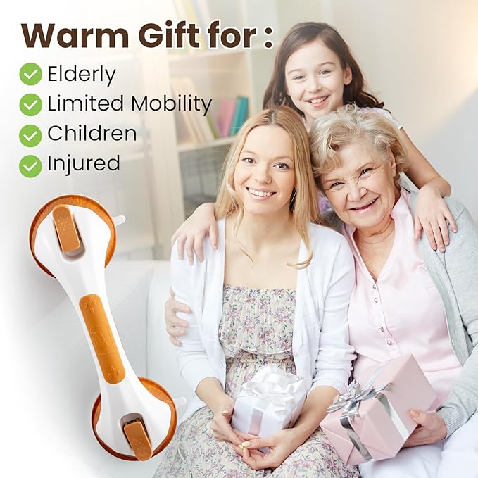 TAILI Shower Grab Bar, 2 Pack 12 Inch Suction Grab Bars for Bathtubs and Elderly, Shower Handle for Seniors Bathroom Safety Grip, No Drilling Removable,Wood Grain