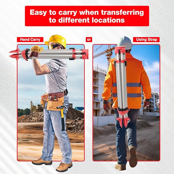 Heavy-Duty Aluminum Surveyor/Transit Tripod with 5/8”x11 Quick Clamp - Universal Leveling Equipment for Construction, Laser, Auto & Surveying