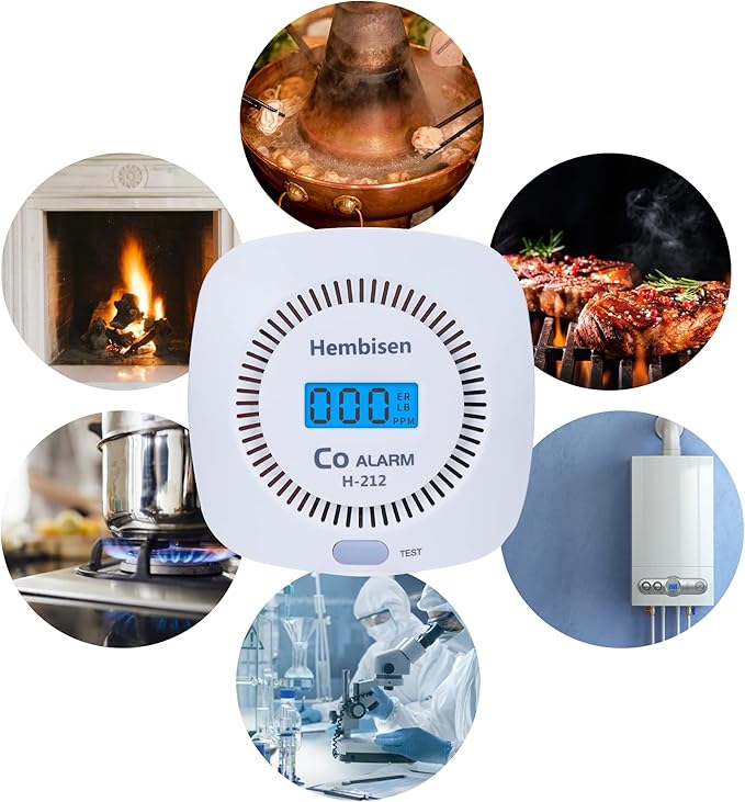 3 Packs Carbon Monoxide Detectors - Hembisen CO Alarm Detector Monitor Battery Operated with Digital Display for House Kitchen Restaurant Hotel Office