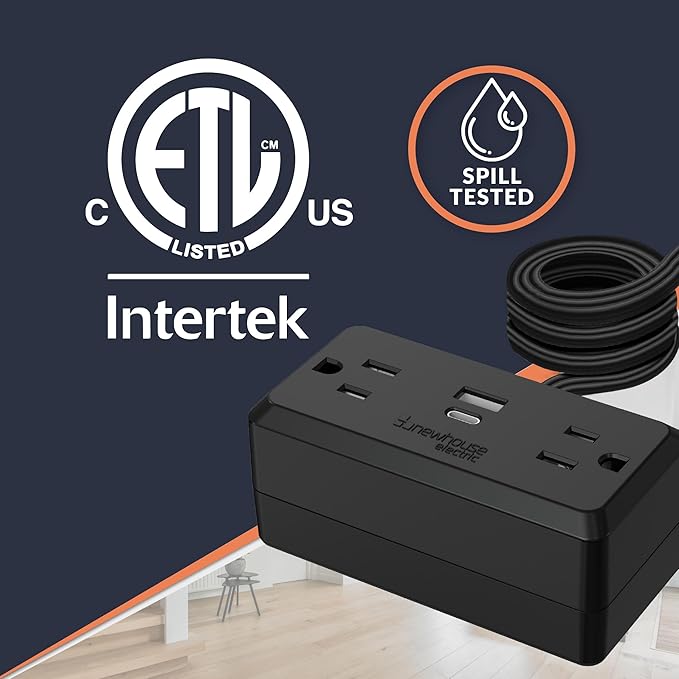 1250-Watt Plug-in Outlet with USB NHCP-001, Outlet Receptacle with USB Ports and Tamper Resistant, Type-A and Type-C USB Charging Outlet, Electrical Equipment for Home Improvement