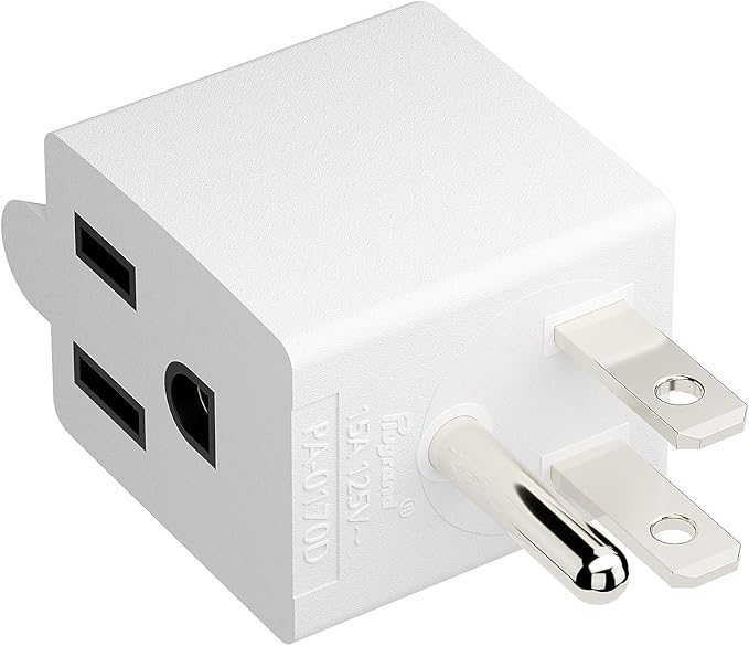 90 Degree Adapter Right Angled Downward Angled USA 3-Prong Male-Female Adapter, 5-15P to 5-15R Direction Changer, White