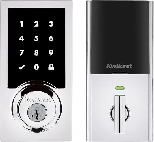Kwikset HomeConnect 918 Contemporary Z-Wave Long Range Enabled Touch Screen Lock Works with Ring Alarm, Samgsung SmartThings Hub Required, Sold Seperatedly in Polished Chrome