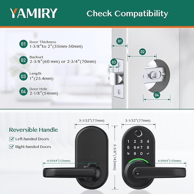 Smart Door Handle Lock with Keypad: Yamiry Fingerprint Smart Knob - Keyless Entry Digital Lock for Front Door - Deadbolt with APP - Generate Passcode Remotely - DIY Installation