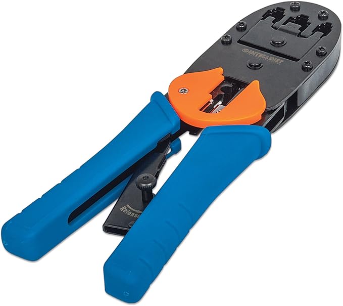 Intellinet RJ45 Crimp Tool – All-In-One Modular Universal Crimper with Wire Cutter & Stripper Functions – Crimps RJ45, RJ22, RJ12, RJ11, RJ10, RJ9 Connector Plugs – Lifetime Mfg Warranty - 211048