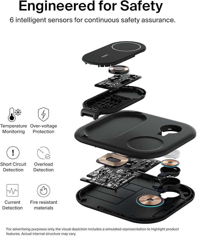 Belkin 3-in-1 MagSafe-Compatible iPhone Charger 15W, Foldable Magnetic Qi2-Certified Wireless Charging Station for iPhone 16, Apple Watch Series 10, AirPods 4, and More, w/Non-Slip Base & PSU - Black