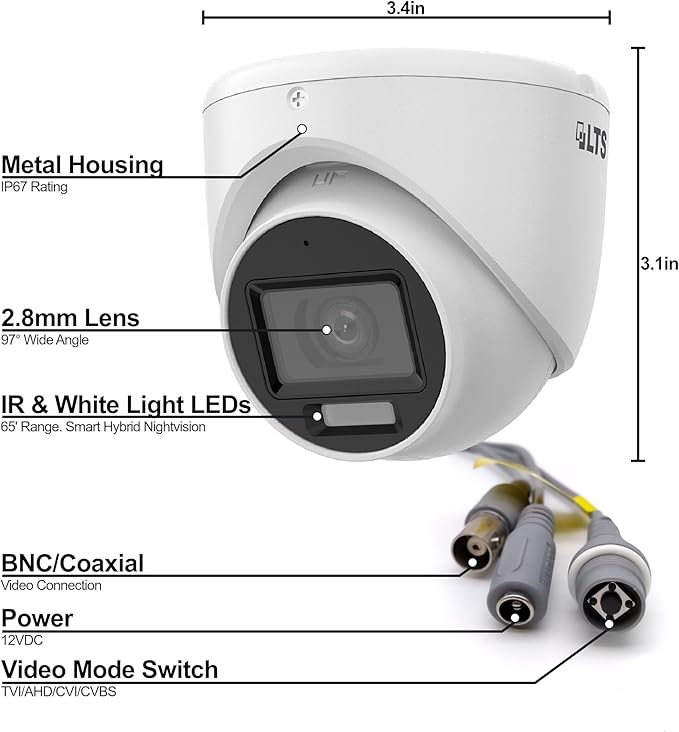 LTS CMHT2122-28LF HD TVI 2MP 2.8mm Lens 65ft Smart Dual Light 4in1 Dome Camera LTCMHT2122-28LF