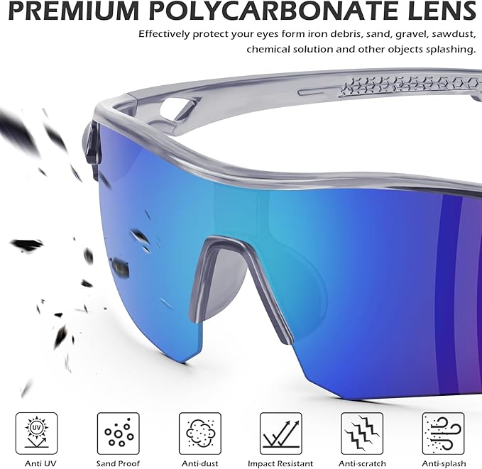 OXG 6 Pack Safety Glasses, Scratch Resistant Wraparound Lenses ANSI Z87.1 Protective Eyewear for Unisex