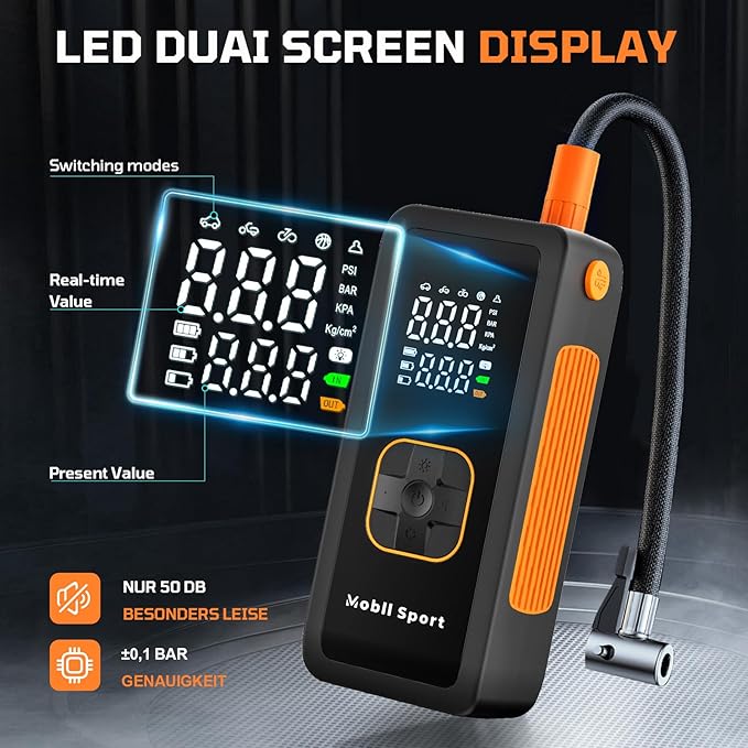 Tire Inflator Portable Air Compressor, 180 PSI Air Pump For Car Tires with Digital Pressure Gauge, LED Light and Auto Shut-Off Function - Cordless Pump for Car, Motorcycle, Bicycle, Balls and More