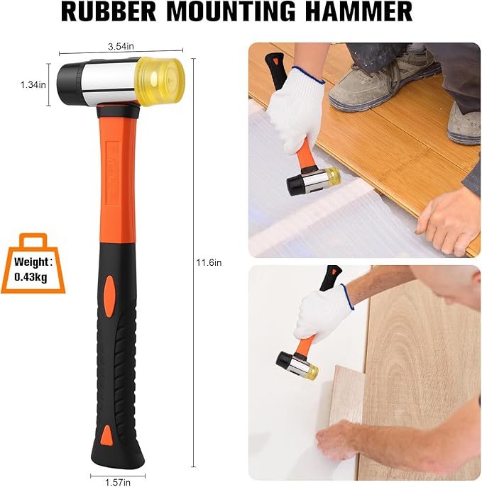 43-Piece Laminate Flooring Installation Kit with Sturdy Double-Ended Hammer, Steel Return Hooks, Snug-Fitting Two-Handed Knocking Block with Handle, and Shims, Perfect for Home and Professional Use