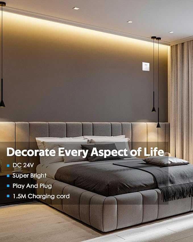 24V COB LED Strip Lights 10FT/3M 3000K Warm White LED Tape Light with Dimmer 320LEDs/M Dimmable LED Rope Light Outdoor Waterproof IP68 LED Light for Bedroom Cabinets Decor (Includes Adapter)