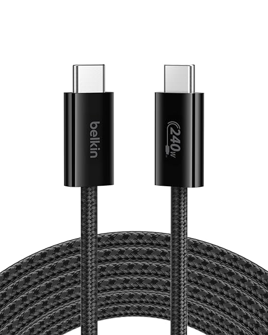 Belkin USB C to USB C Cable, 9.9ft, 240W - Type C Charger, iPhone Charger Cord, Soft, Braided, Flexible for iPhone 16, Galaxy S25, Pixel 9, MacBook, Chromebook, iPad Pro, Switch Steam Deck – Black