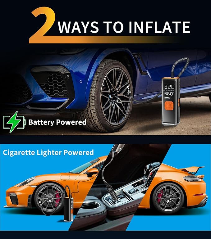 VIL Tire Inflator Portable Air Compressor, 12V DC Air Pump for Car Tires, 150PSI Portable Air Compressor with Pressure Gauge/LED Light, 20000MAH Portable Tire Inflator for Car, SUV,Pickup Truck,Moto