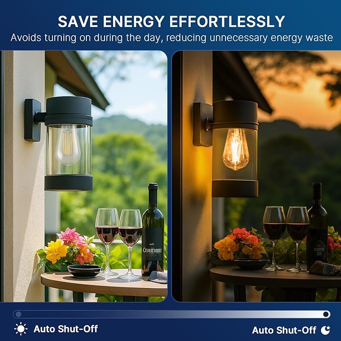 FLSNT Dusk to Dawn Outdoor Sensor ST19 LED Light Bulb, 7W (60W Eqv.), 800LM,Vintage Filament E26 Base, Auto On/Off Photocell Automatic for Energy-Efficient Outdoor Lighting, 2700K Soft White, 4 Pack