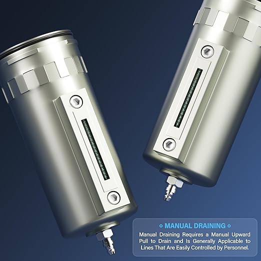 TAILONZ PNEUMATIC 0-240PSI 1/2 Inch NPT Industrial Grade 4 Stage Air Drying System, Particulate Filter, Coalescing Filter, Double Desiccant Dryer and Air Regulator (Manual Drainage)