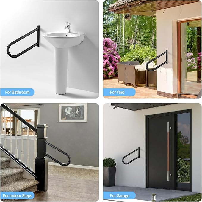 Sturdy Stainless Steel Handrail for Stairs, Bathroom, Indoor/Outdoor Safety Rail for Elderly, Wall Mounted, Easy Instal (20inch)