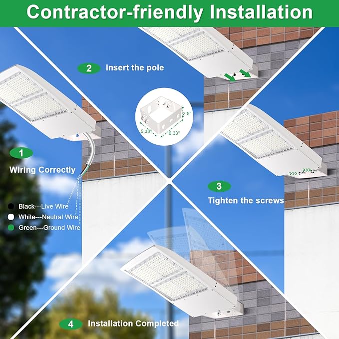 300W LED Parking Lot Light, 5000K 42000LM(140lm/w) LED Shoebox Area Light - Yoke Mount, Dimmable Commercial Street Lighting, Surge Protection Built-in, AC100-277V UL DLC Listed