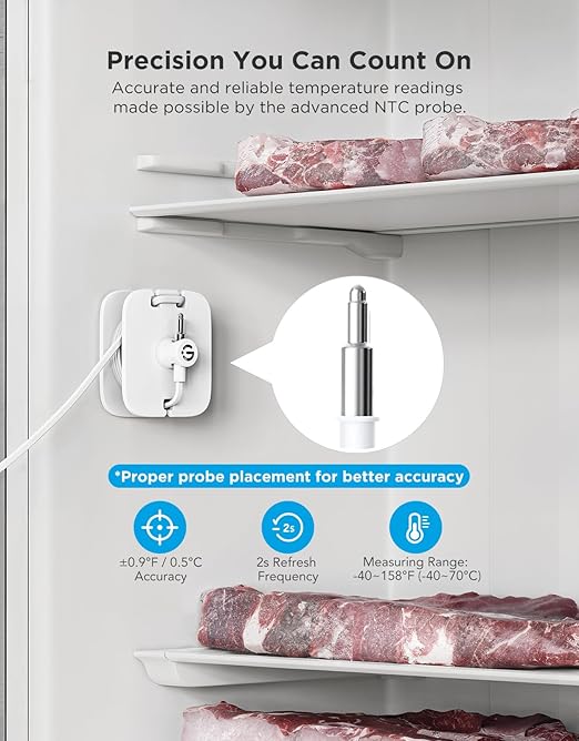 GoveeLife WiFi Refrigerator Thermometer with Alarm, Wireless Digital Freezer Temperature Gauge with App Control, 2 Years Free Data Export, for Home Kitchen Fridge Hot Tub 2 Pack