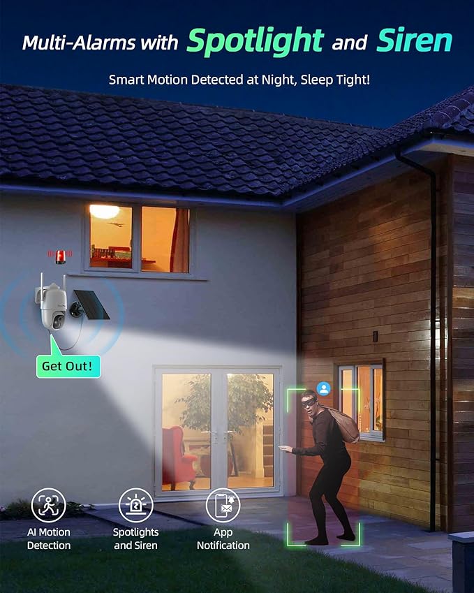 Solar Security Camera Wireless Outdoor, 360° View Qutdoor Cameras for Home Security with AI Motion Detection, 2K Color Night Vision, Two-Way Talk, IP66 Weatherproof, SD/Cloud Storage