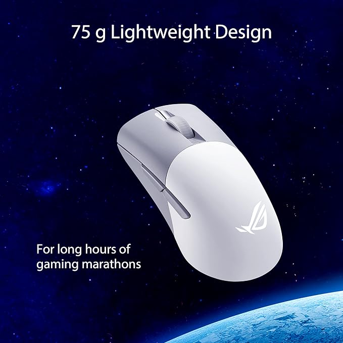 Asus ROG Keris Wireless AimPoint Gaming Mouse, Tri-mode connectivity, 36000 DPI sensor, 5 programmable buttons, ROG SpeedNova, Replaceable switches, Paracord cable, White