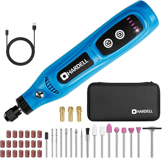 HARDELL Mini Cordless Rotary Tool - 3.7V Portable Power Tool with 43 Accessories, 5-Speed Adjustable, Type-C Charging for Sanding DIY Crafting, Jewelry Polishing, Detail Work