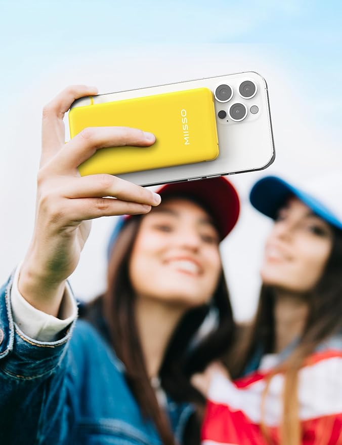 miisso 10000mAh Slim Portable Charger with Built in Cable, Power Bank Travel Charger External Battery Pack for Phone, 4 Output USB Type C Cord Clutch Charger Compatible with iPhone, Yellow