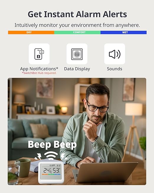 SwitchBot Meter Pro, Digital Hygrometer & Thermometer - Wireless Indoor Temperature & Humidity Monitor with Bluetooth App Control, Real-Time Alerts (1, Meter Pro)