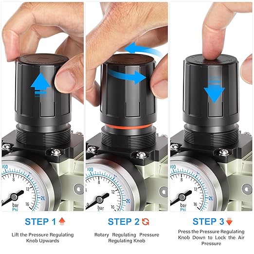 TAILONZ PNEUMATIC 3/4 Inch NPT 0-240 PSI Industrial Grade 4 Stage Air Drying System, Double Particulate Filter, Coalescing Filte,Desiccant Dryer and Air Regulator (Automatic Drainage）