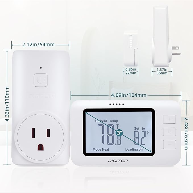 DIGITEN Wireless Thermostat WTC100 Pro Temperature Controller for Cooling & Heating, Remote Controlled Outlet, Easy-to-Use and Programmable Thermostats for Home,Greenhouse