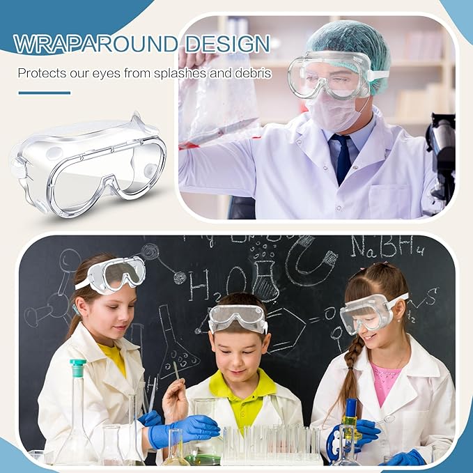 Macarrie 50 Pcs Anti-Fog Safety Goggles Bulk Anti Scratch Lab Goggles Over Glasses for Men Women Nurse Medical Chemistry Work