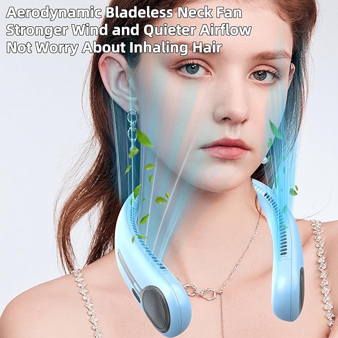 Portable Neck Fan,Hands Free Personal Wearable Bladeless Fan,6000mAh USB Rechargeable,360° Cooling,LED Display,4-Speeds,Birthday Gifts for Men Women Dad Mom,Outdoor Indoor Travel Camping (Light blue)