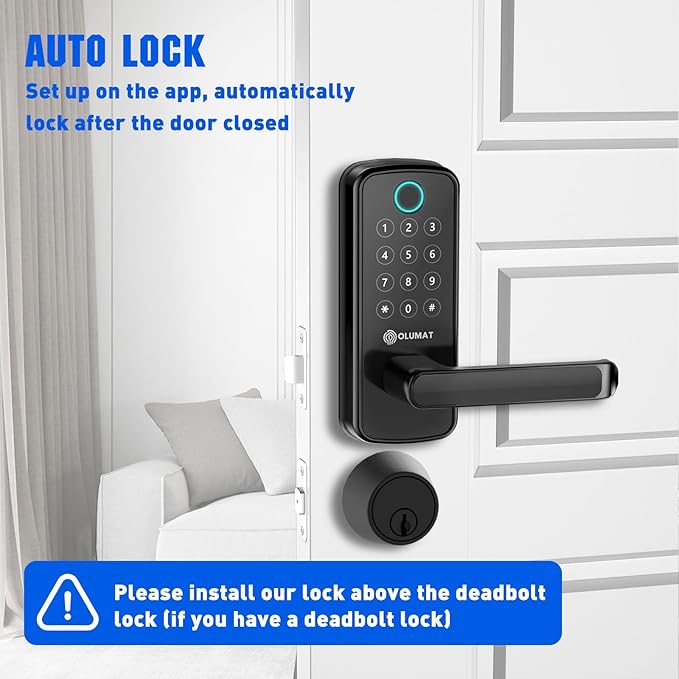 Smart Lock with WiFi Gateway, Keyless Entry Lock with Handle - Locks for Front Door with Keypad - Fingerprint Lock - App Control with Door Sensor - Auto Lock