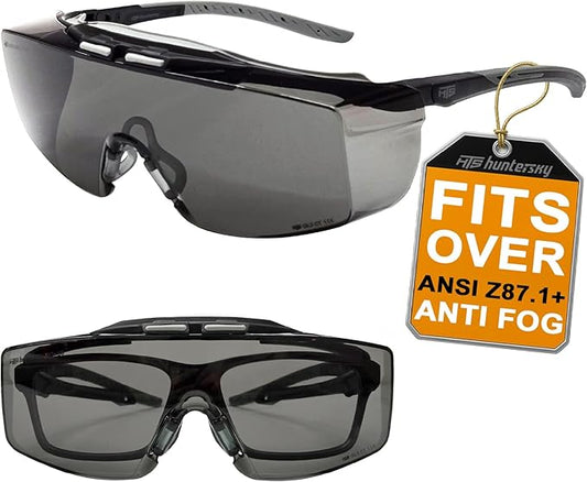 HUNTERSKY ANSI Z87 Anti Fog Lab Safety Glasses Fit Over Eyeglasses Up to 1.88 inch 100% UV Protective Goggles
