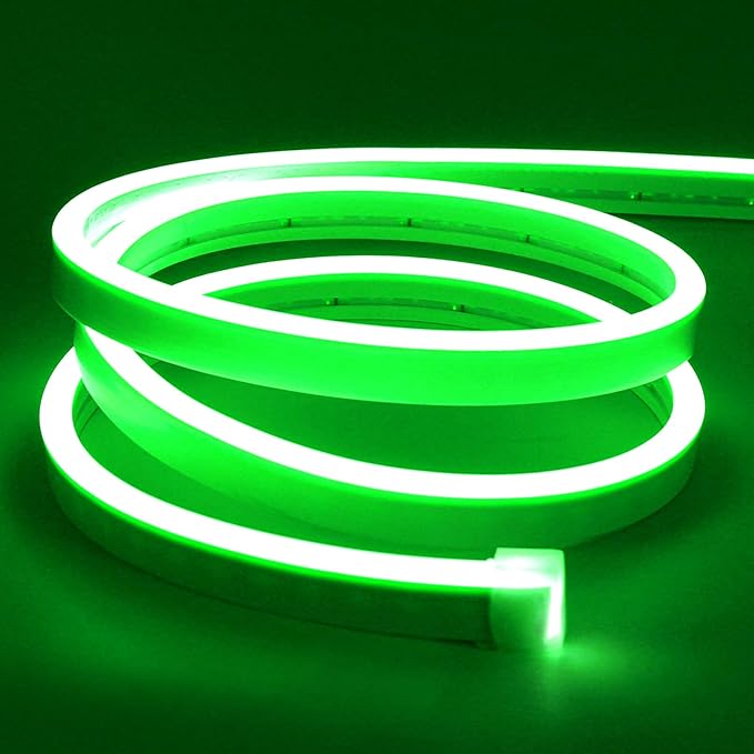 Lamomo LED Neon Lights, 16.4ft Green LED Strip Light, 12V 0.39In/Cut Silicone Waterproof Neon Rope Light, DIY Neon Sign for Bedroom Indoor Outdoor Decoration（Power Adapter not Included）