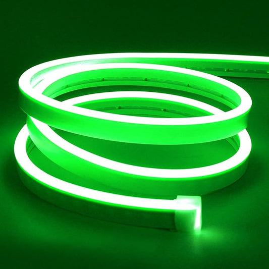 Lamomo LED Neon Lights, 16.4ft Green LED Strip Light, 12V 0.39In/Cut Silicone Waterproof Neon Rope Light, DIY Neon Sign for Bedroom Indoor Outdoor Decoration（Power Adapter not Included）