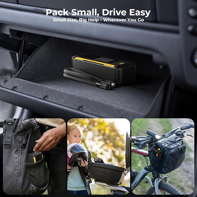 Tire Inflator Portable Air Compressor, 150 PSI Portable Tire Inflator for Car with Digital Gauge, Air Pump for Inflatables with LED & Auto Shut-Off, Ideal for Car, Motorcycle, Bicycle and Ball