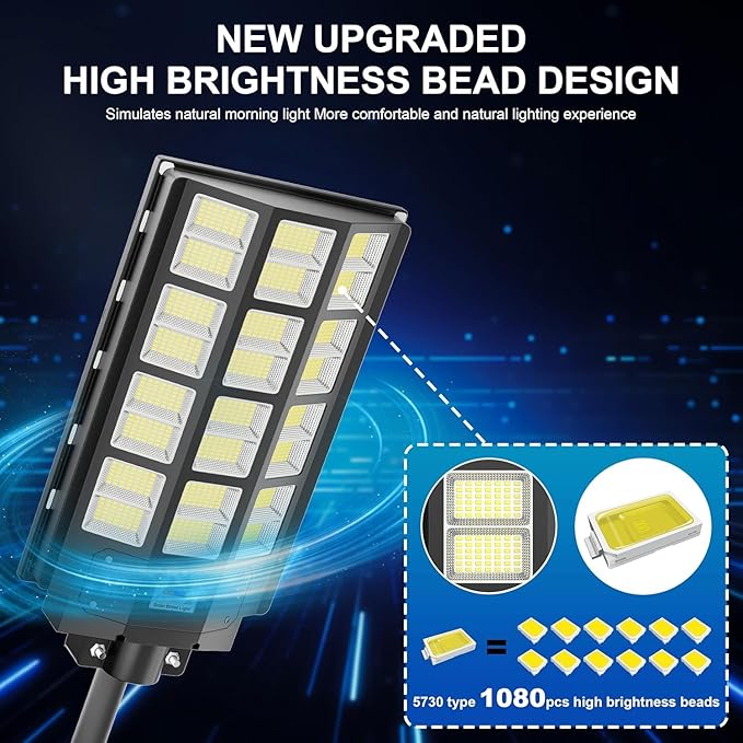 Solar Street Light 8000W Parking Lot Light 360000LM Dusk to Dawn Street Lights Solar Powered IP67 Waterproof Wide Angle Lamp with Motion Sensor for Yard, Road 12-Pack