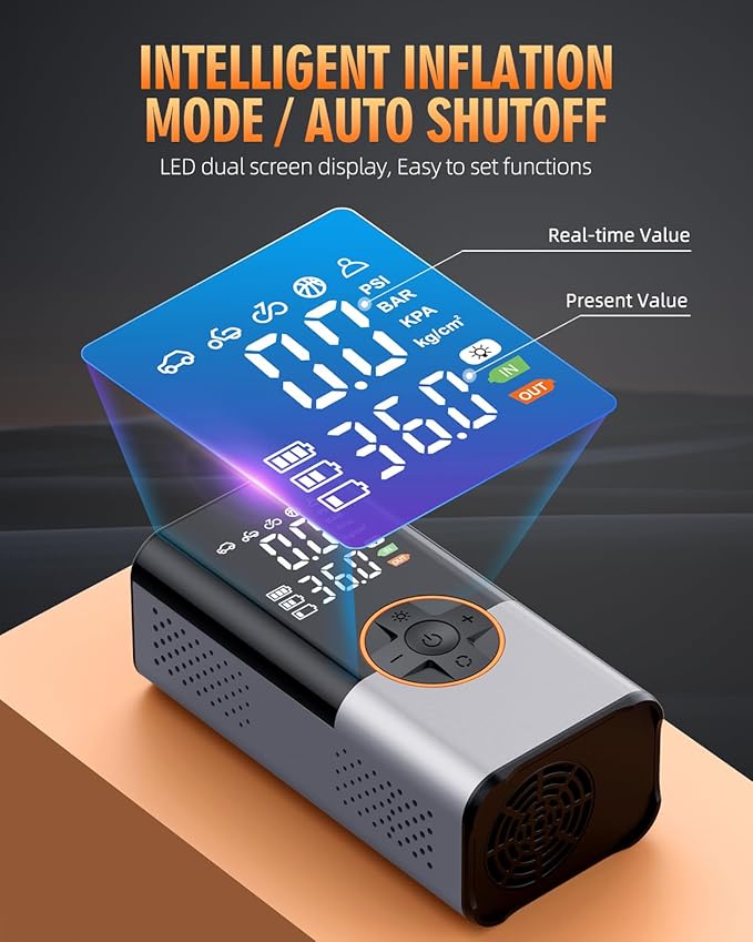 Tire Inflator Portable Air Compressor, 150PSI & 2X Faster Portable Air Compressor with Digital Pressure Gauge, 25000mAh Cordless Air Pump for Car, Motorcycle, Bike, Ball And More