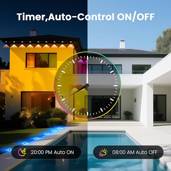 Permanent Outdoor Lights for House, Waterproof LED Strip Lights Ground & Eaves Lighting - Bluetooth App/IR Control, Timer, IP67, 24V Low Voltage Path Lights for Yard, Patio (200FT).