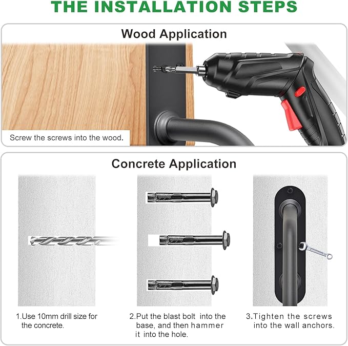 SELEWARE Heavy Duty Wall Mount Handrails for Outdoor Steps, Non-Slip Stair Grab Bars, U-Shaped Safety Railings for Porch, Garage, Garden, Indoor/Outdoor Use