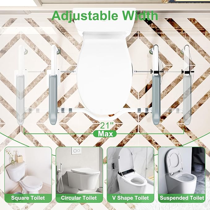 Foldable Toilet Safety Rail for Seniors, Toilet Safety Frame Height Adjustable, Heavy Bathroom Rail with Armrests, Bathroom Safety for Elderly and Disabled(400LBS)