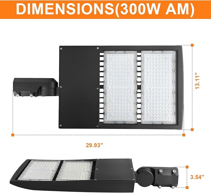 480V 300W LED Parking Lot Lights, 42000LM LED Shoebox Street Light Flood Light (1000W MH/HPS Equiv.), 5000K Dimmable Commercial Area Lighting with 20KV Surge Protection, IP65 277-480V UL&DLC Listed