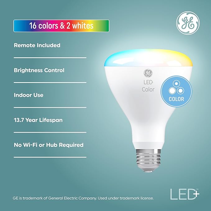 GE LED+ Color Changing LED Light Bulbs with Remote, 8.5W, No App or Wi-Fi Required, BR30 Indoor Floodlights (1 Pack)