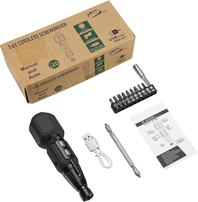 ORIA Electric Screwdriver Cordless, Rechargeable Power Screwdriver Set, Portable Repair Screwdriver Kit with LED Lights, Charging Cable, Bit Holder for Electronics, Toys, Glasses, Black