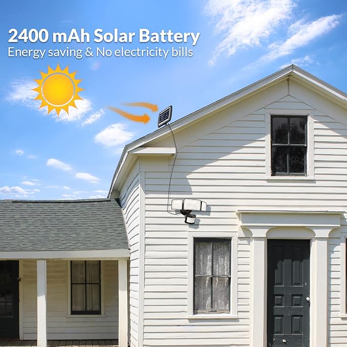 LEPOWER 1600LM LED Solar Security Lights Motion Outdoor, 5500K White Light, IP65 Waterproof Outdoor Flood Solar Light for Yard, Garage（Black）